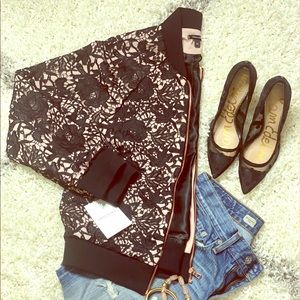 Blush/Black Lace Bomber Jacket